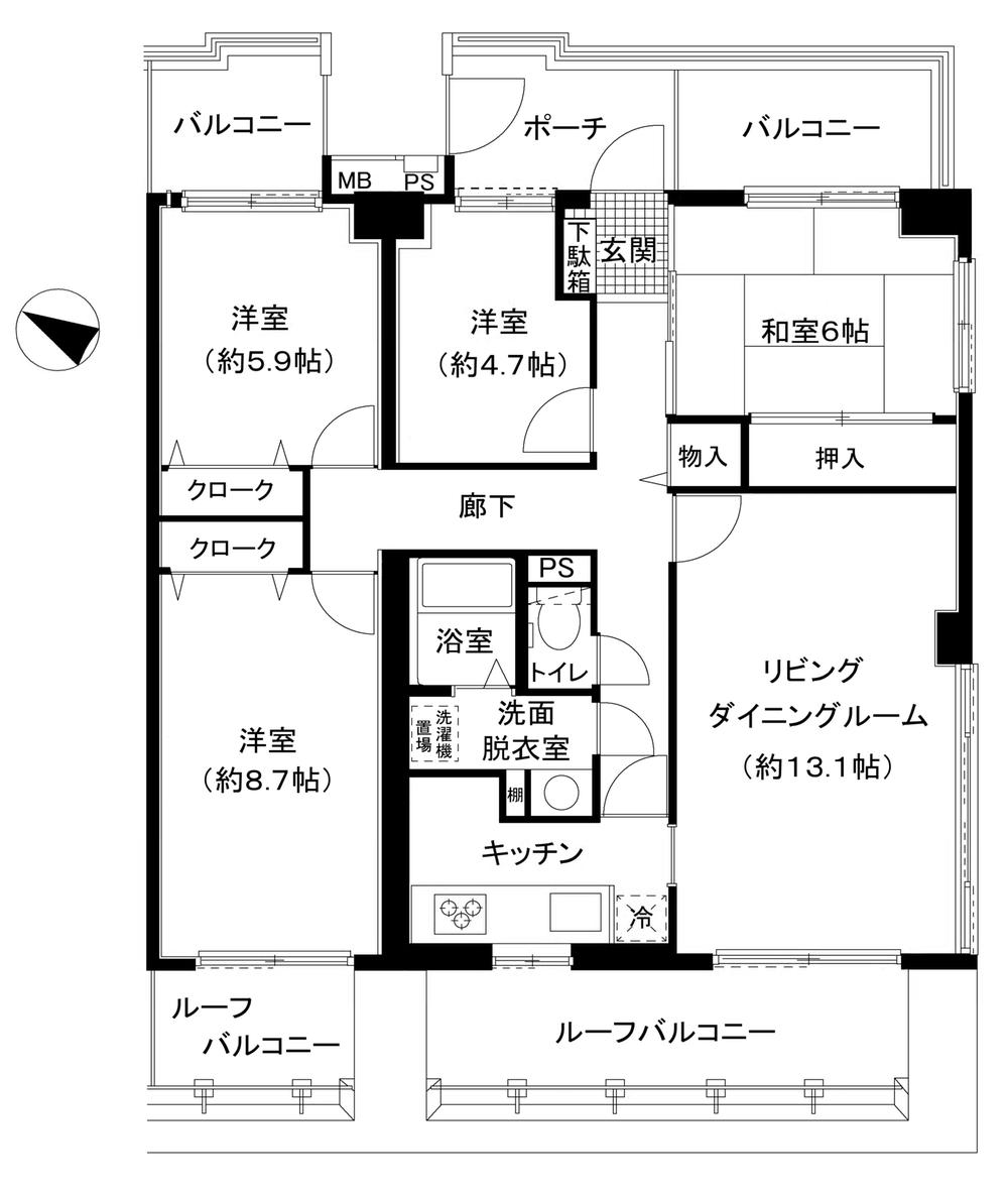 Floor plan. 4LDK, Price 15.5 million yen, Occupied area 94.05 sq m , Balcony area 10.28 sq m 4LDK, 97.05 sq m