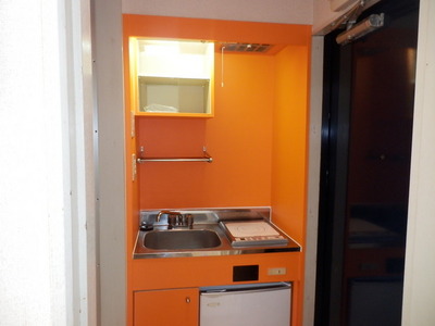 Kitchen. Bright orange of the kitchen!