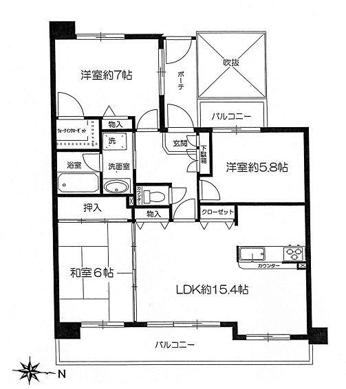 Floor plan. 3LDK, Price 18,800,000 yen, Occupied area 77.02 sq m , Balcony area 16.29 sq m