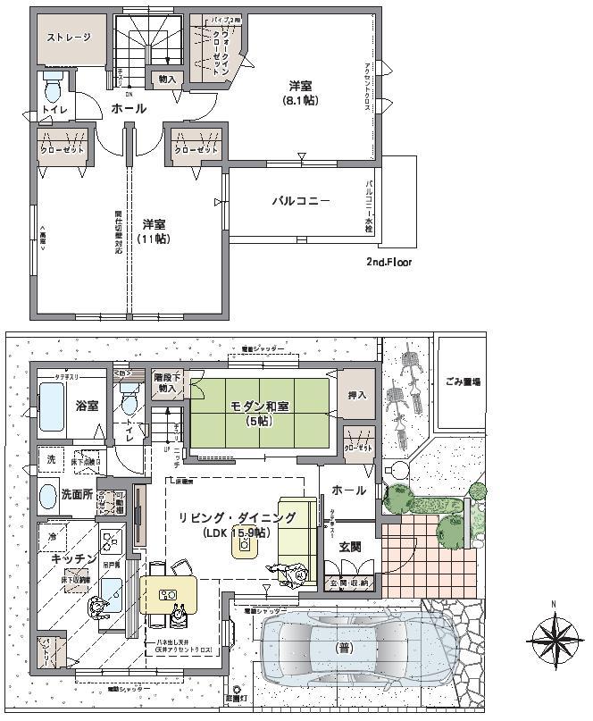 Floor plan. (4 Building), Price 42,900,000 yen, 3LDK, Land area 100 sq m , Building area 99.36 sq m