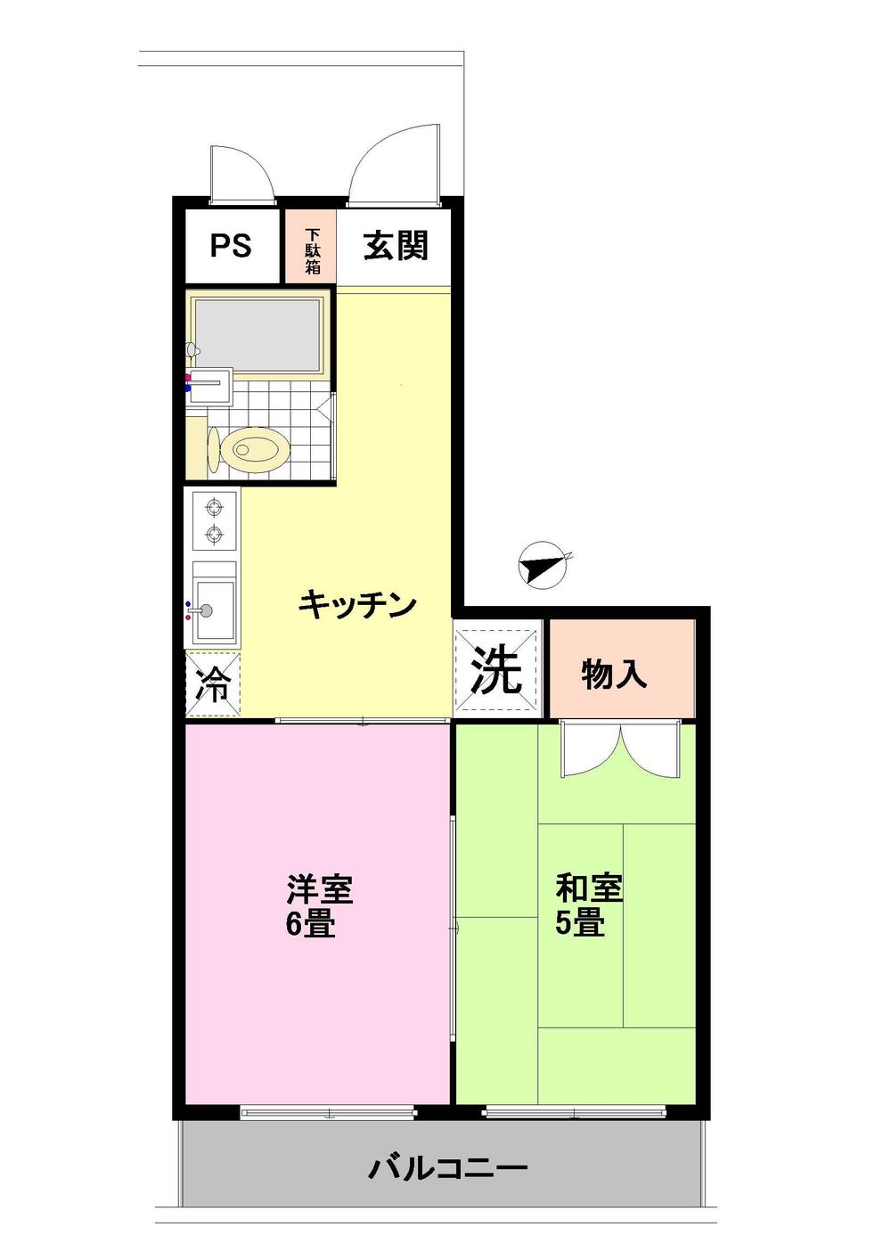 Floor plan. 2K, Price 5.5 million yen, Occupied area 32.24 sq m , Balcony area 5.04 sq m