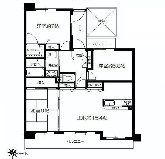 Floor plan. 3LDK, Price 18,800,000 yen, Occupied area 77.02 sq m , Good Floor balcony area 16.29 sq m usability
