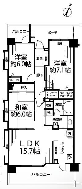 Floor plan. 3LDK, Price 24,800,000 yen, Occupied area 75.87 sq m , Balcony area 15.84 sq m