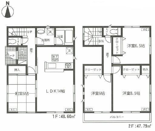 Floor plan. (1 Building), Price 32,800,000 yen, 4LDK, Land area 100.09 sq m , Building area 96.39 sq m