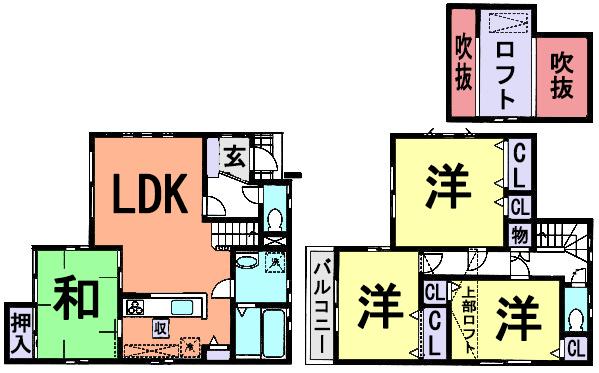 Floor plan. 28.8 million yen, 4LDK, Land area 100.33 sq m , Your luggage clean building area 98.65 sq m loft storage! 