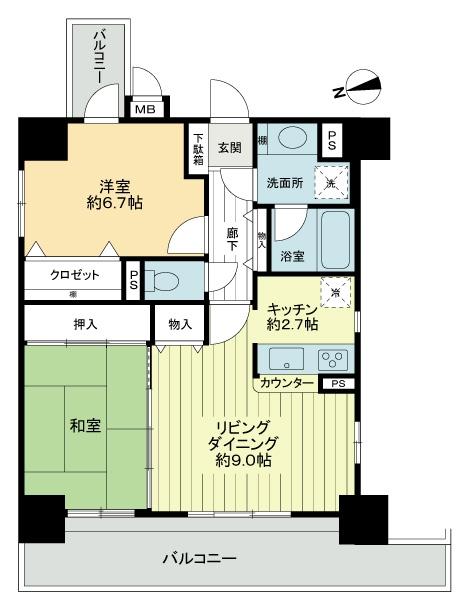 Floor plan. 2LDK, Price 17.8 million yen, Occupied area 60.06 sq m , Balcony area 14.79 sq m 4 sided lighting ・ Corner room ・ Two-sided balcony