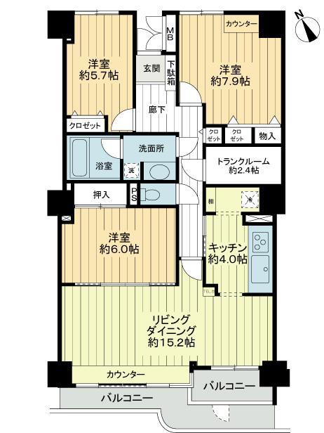Floor plan. 3LDK, Price 27,800,000 yen, Occupied area 95.59 sq m , Balcony area 11.26 sq m All rooms flooring, kitchen ・ bathroom ・ Washbasin exchange (April 2010)