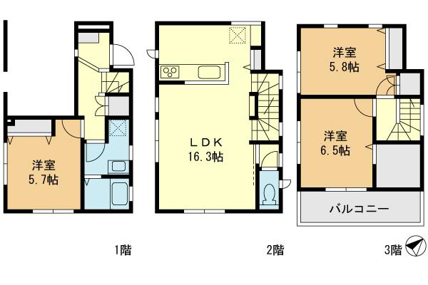 Floor plan. 26,800,000 yen, 3LDK, Land area 56.48 sq m , Building area 96.25 sq m