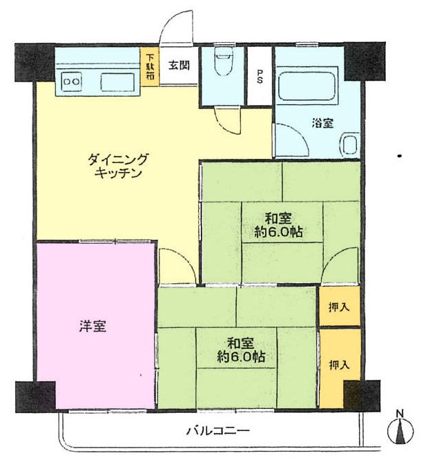 Floor plan. 3LDK, Price 7.5 million yen, Footprint 57.6 sq m , Balcony area 5.87 sq m