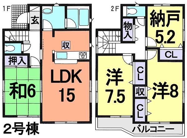Floor plan. (Building 2), Price 28.8 million yen, 3LDK+S, Land area 100.09 sq m , Building area 98.01 sq m
