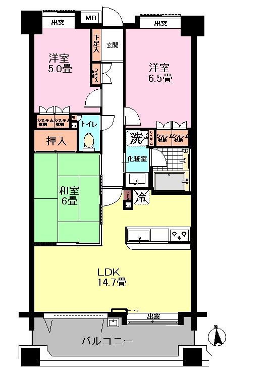 Floor plan. 3LDK, Price 19,800,000 yen, Footprint 70 sq m , Balcony area 12.5 sq m