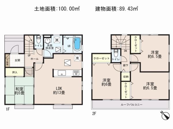 Floor plan. 26,800,000 yen, 4LDK, Land area 100 sq m , Building area 89.43 sq m