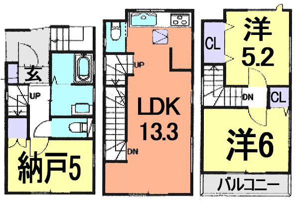 Floor plan. 20.8 million yen, 3LDK, Land area 51.04 sq m , Building area 72.86 sq m