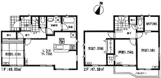 Floor plan. 27,800,000 yen, 4LDK + S (storeroom), Land area 129.58 sq m , Building area 96.38 sq m floor plan
