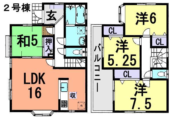 Floor plan. (Building 2), Price 33,800,000 yen, 4LDK, Land area 105.03 sq m , Building area 96.05 sq m