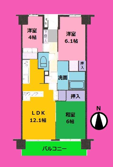 Floor plan. 3LDK, Price 14.7 million yen, Occupied area 64.67 sq m , Balcony area 9.36 sq m