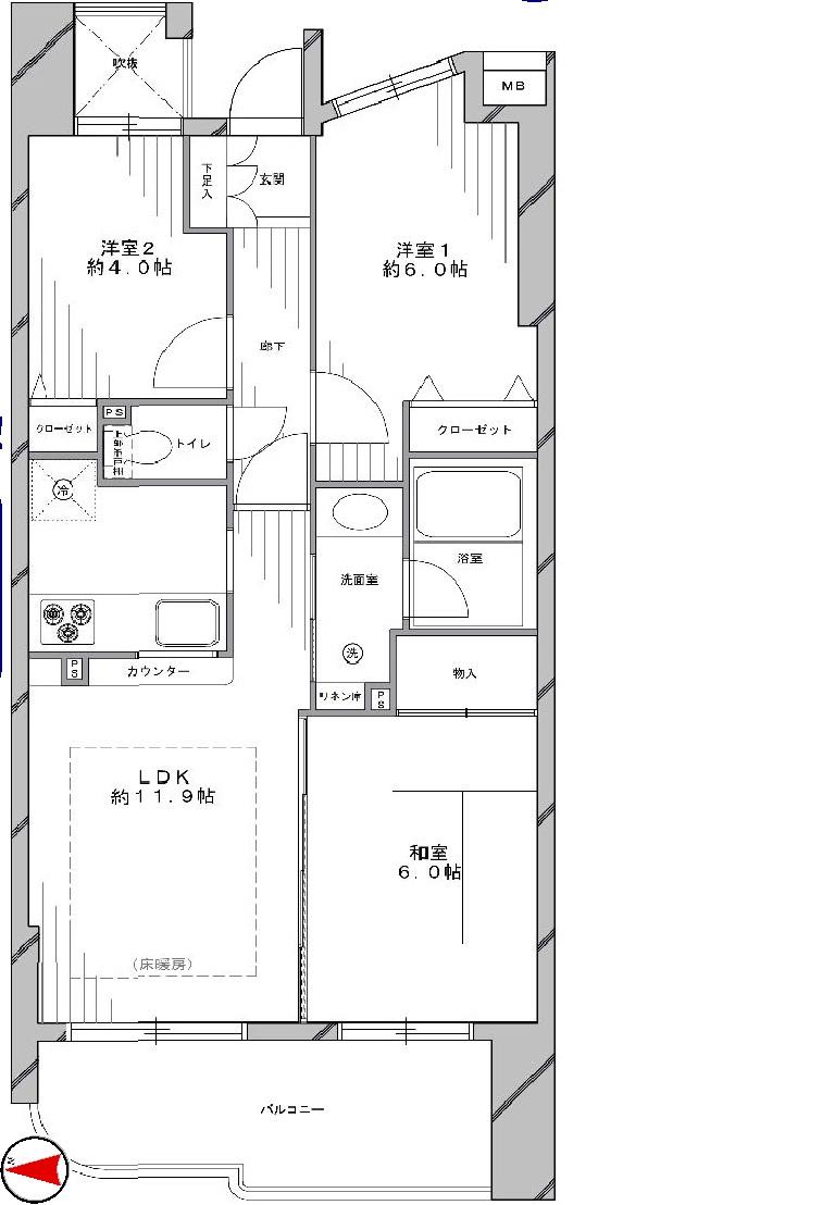 Floor plan. 3LDK, Price 22,800,000 yen, Occupied area 60.56 sq m , Balcony area 9.46 sq m 2 floor Internet facilities: NTTB FLET, KDDI Hikari one, UCOM