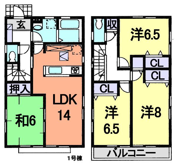 Floor plan. (1 Building), Price 24,800,000 yen, 4LDK, Land area 127.88 sq m , Building area 99.36 sq m