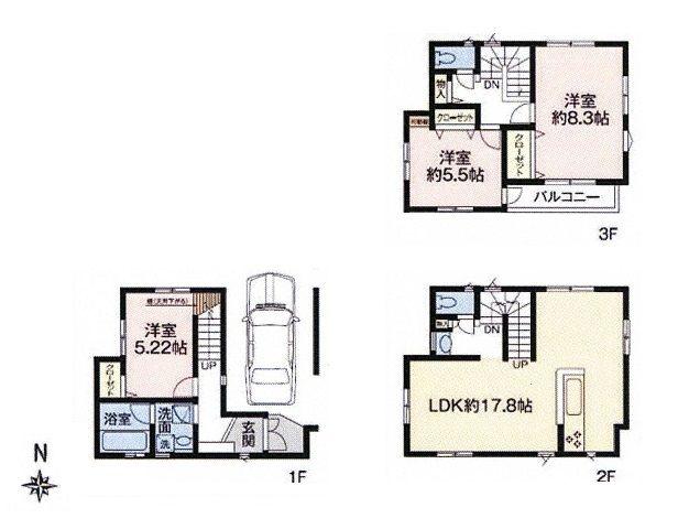 Floor plan. 30,800,000 yen, 3LDK, Land area 66.54 sq m , Building area 107.32 sq m