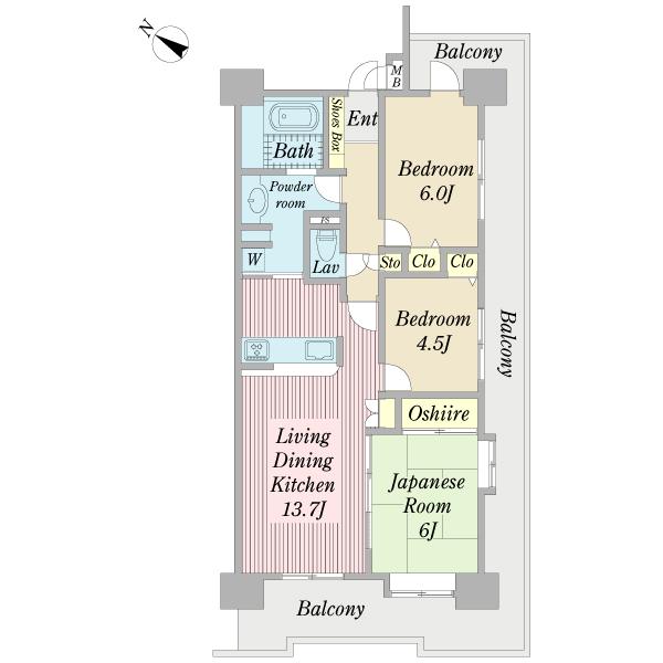Floor plan. 3LDK, Price 21,800,000 yen, Footprint 70.8 sq m , Balcony area 30.45 sq m