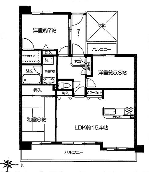 Floor plan. 3LDK, Price 18,800,000 yen, Occupied area 77.02 sq m , Balcony area 16.29 sq m floor plan