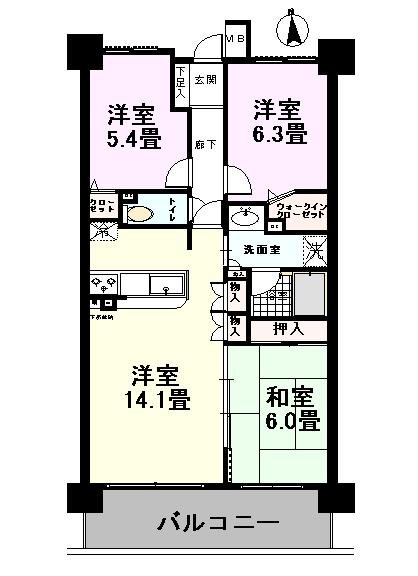 Floor plan. 3LDK, Price 21,800,000 yen, Footprint 70.7 sq m , Balcony area 10.8 sq m all room housed there