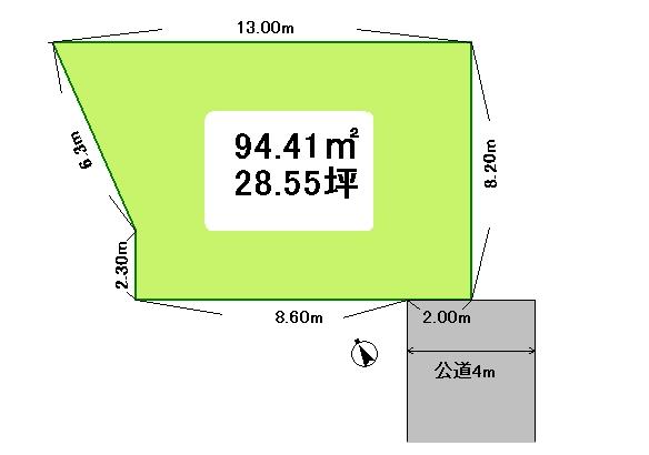 Compartment figure. Land price 9.8 million yen, Land area 94.41 sq m vacant lot passes