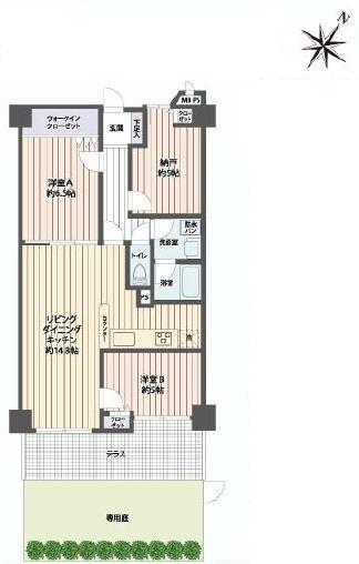 Floor plan. 2LDK + S (storeroom), Price 16.8 million yen, Occupied area 65.73 sq m private garden! Change taken between significantly! Western A is the possible opening.