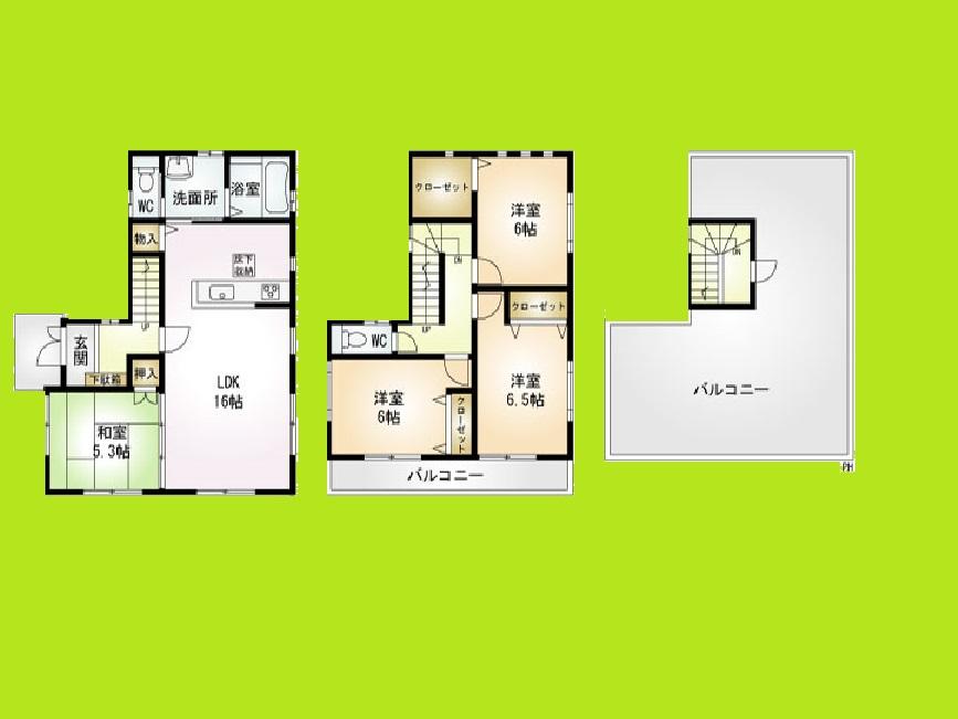 Floor plan. 29,800,000 yen, 4LDK, Land area 100 sq m , Building area 100.6 sq m designer house rooftop in the Tsuzukiai in a large garden strong house popular counter kitchen to earthquake Japanese-style room is a large space of the same day of the more spacious 21 Pledge and attractive broaden your tour Allowed city gas ・ This sewage