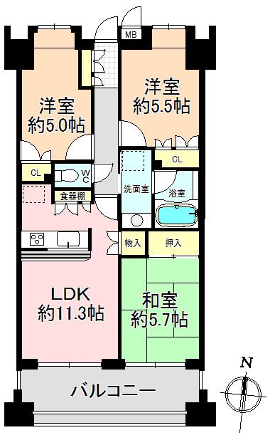 Floor plan. 3LDK, Price 15.8 million yen, Footprint 60.9 sq m , Balcony area 12 sq m