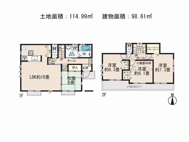 Floor plan. 31,800,000 yen, 4LDK, Land area 114.99 sq m , Building area 98.61 sq m floor plan