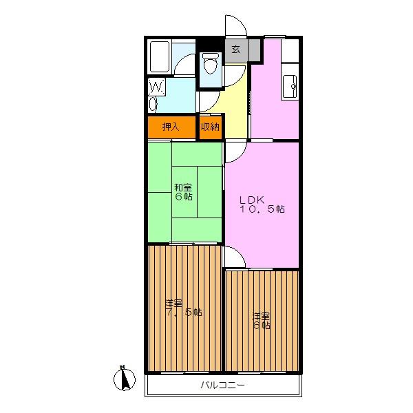 Floor plan. 3LDK, Price 12.7 million yen, Occupied area 63.18 sq m , Balcony area 4.9 sq m
