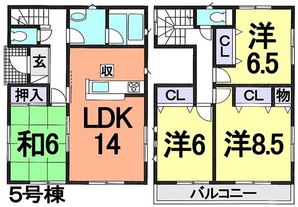 Floor plan. (5 Building), Price 28.8 million yen, 4LDK, Land area 100.09 sq m , Building area 96.39 sq m