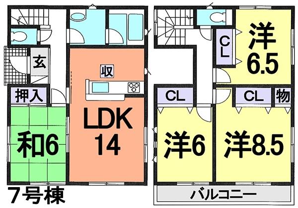 Floor plan. (7 Building), Price 27,800,000 yen, 4LDK, Land area 103.87 sq m , Building area 96.39 sq m