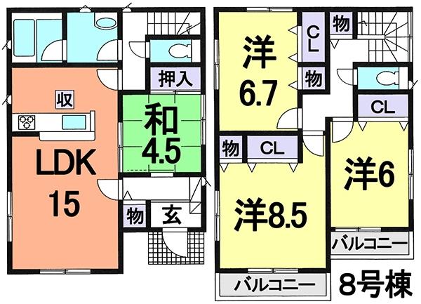 Floor plan. (8 Building), Price 31,800,000 yen, 4LDK, Land area 100.1 sq m , Building area 99.63 sq m