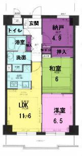 Floor plan. 2LDK + S (storeroom), Price 13.8 million yen, Occupied area 64.57 sq m , Balcony area 7.36 sq m
