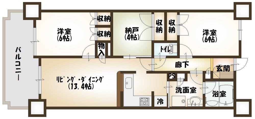 Floor plan. 3LDK, Price 20.8 million yen, Occupied area 65.75 sq m , Balcony area 9.26 sq m