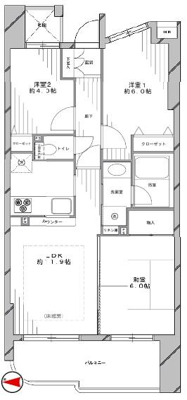 Floor plan. 3LDK, Price 22,800,000 yen, Occupied area 60.56 sq m , Balcony area 9.46 sq m