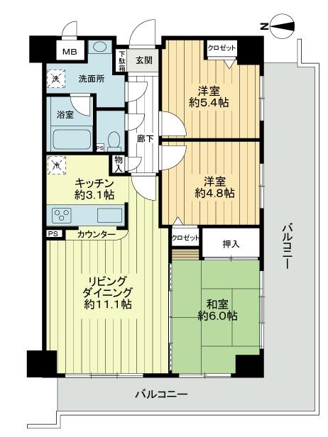Floor plan. 3LDK, Price 23.8 million yen, Occupied area 66.38 sq m , Balcony area 20.92 sq m