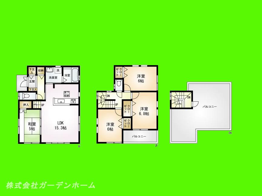 Floor plan. 28.8 million yen, 4LDK, Land area 100 sq m , Building area 96.05 sq m sunny, With rooftop