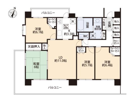 Floor plan. 4LDK, Price 38,500,000 yen, Footprint 85.5 sq m , Balcony area 37.6 sq m floor plan