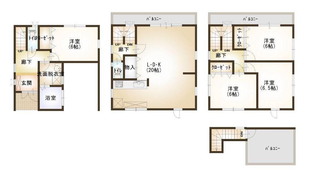 Floor plan. 39,800,000 yen, 4LDK, Land area 71.49 sq m , Building area 110.16 sq m 4LDK LDK20 Pledge ・ All room 6 quires more ・ Wide balcony with 2 places ・ Sky with Balcony