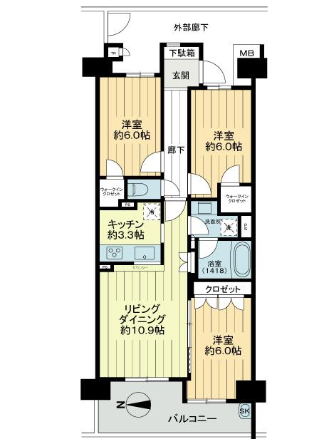 Floor plan. 3LDK, Price 31,800,000 yen, Occupied area 71.81 sq m , Balcony area 9.98 sq m