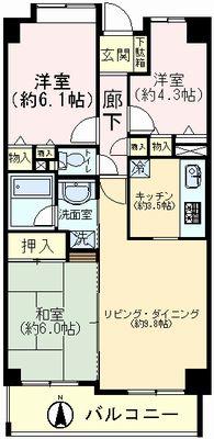 Floor plan. 3LDK, Price 13.5 million yen, Occupied area 64.03 sq m , Balcony area 7.93 sq m