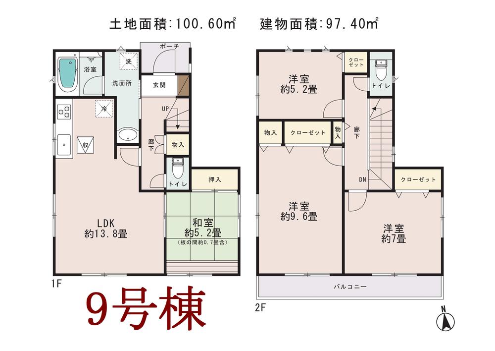 Floor plan. (9 Building), Price 36,800,000 yen, 4LDK, Land area 100.6 sq m , Building area 97.4 sq m