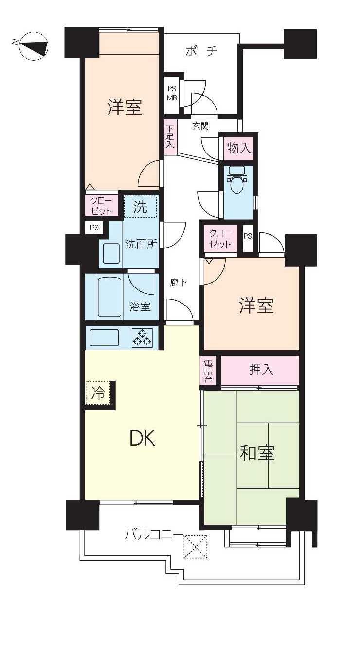 Floor plan. 3DK, Price 23,300,000 yen, Footprint 59.7 sq m , Balcony area 8.37 sq m