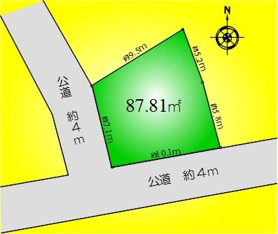 Compartment figure. Land price 31.5 million yen, Land area 87.81 sq m southwest corner lot