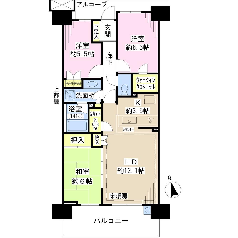 Floor plan. 3LDK, Price 38,800,000 yen, Footprint 75.6 sq m , Balcony area 12.5 sq m