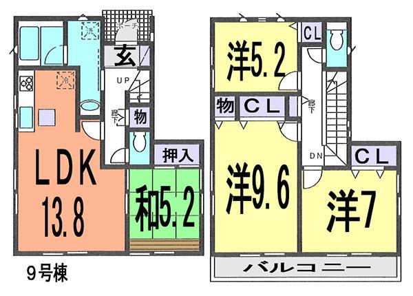 Floor plan. (9 Building), Price 36,800,000 yen, 4LDK, Land area 100.6 sq m , Building area 97.4 sq m