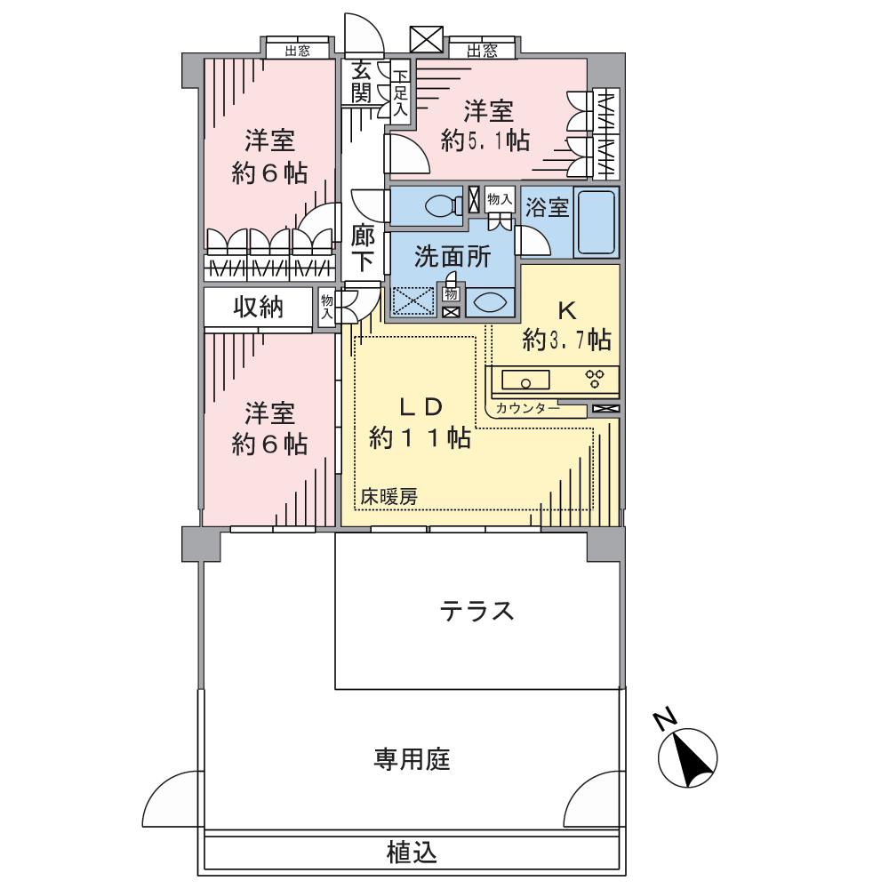Floor plan. 3LDK, Price 29,800,000 yen, Footprint 72 sq m , Balcony area 16.2 sq m